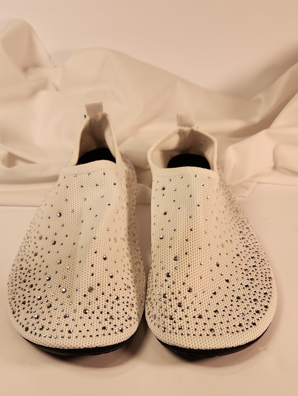Embellished White Slip-On Water Shoes with Rhinestones